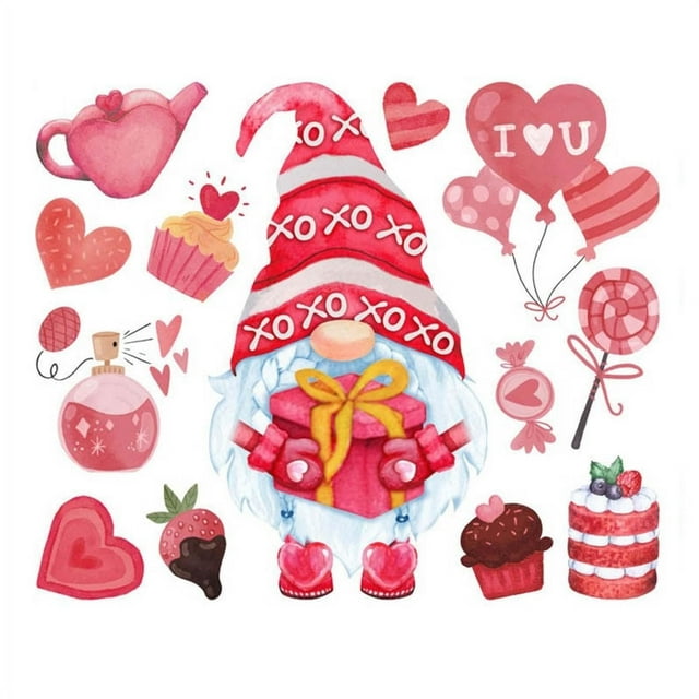 La ventana del feliz día de San valentse afera al corazón Gnomes calcalcalcalcalcalde de la pared decorextraíble para la boda casera
