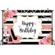 thumbnail image 2 of Fondo de fotografía de feliz cumpleaños para mujer, Fondo Floral rosa de 5x3 pies con brillo, oro rosa, tacón alto, champán, negro y blanco, 2 of 5