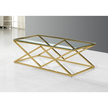 Best Master Furniture E45 Glass Top with Gold Plated Frame Coffee (Best Master Furniture Multicolor Glass Coffee Table)