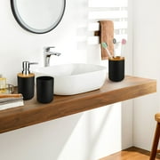 Livhil 6 Pcs Bamboo and Plastic Bathroom Accessories Sets, Specially Designed for Small Spaces, Toothbrush Cup Bath Accessories Sets Suitable for Homes, Hotels, Office Buildings (Black)