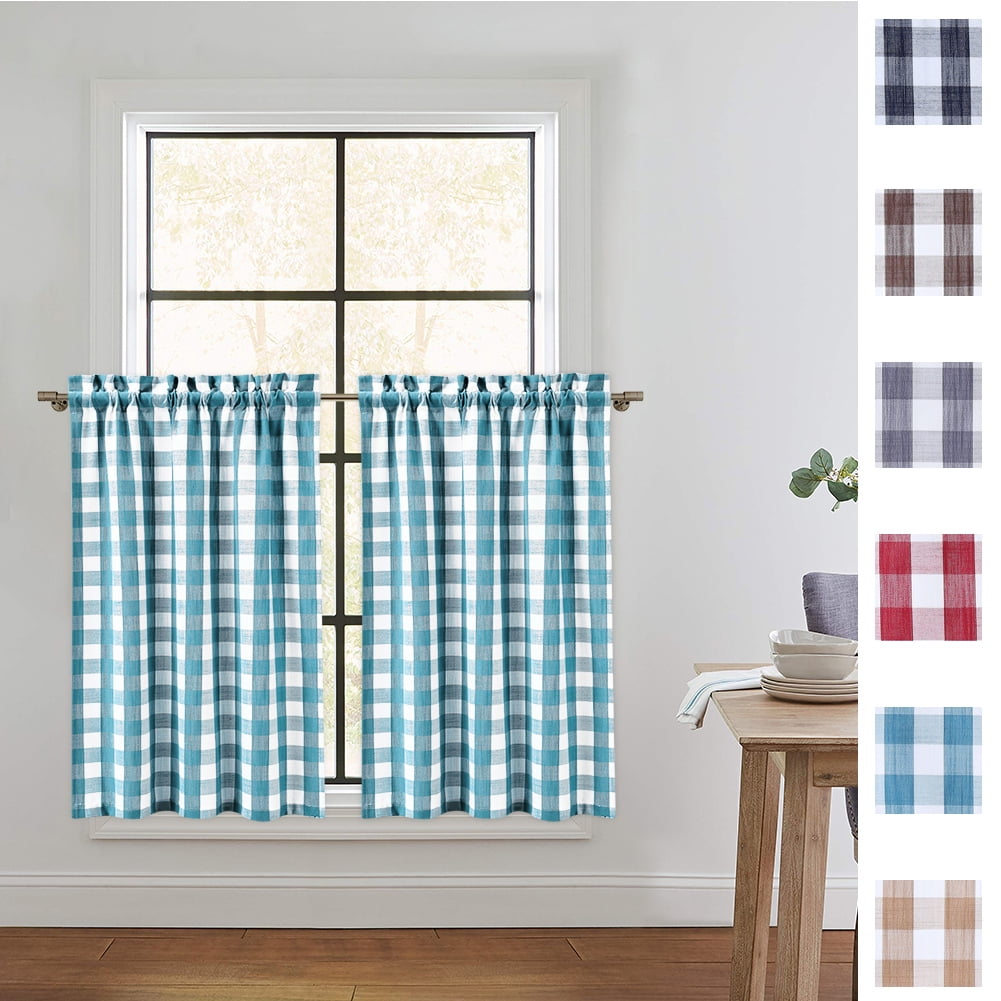 GlowSol Cafe Curtains 30 inch Length Buffalo Plaid Farmhouse Half