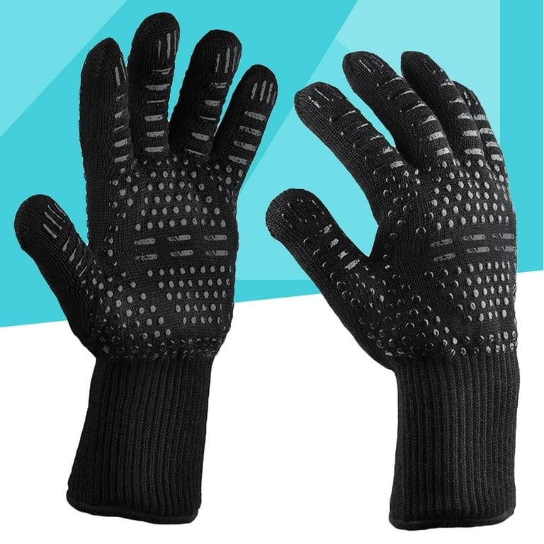High Temperature Resistant Gloves 2pcs BBQ High Temperature Resistant  Gloves Aramid Case Gloves Fire Prevention Heat Insulation Gloves Kitchen  Gloves(Black) 