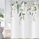 thumbnail image 1 of Cortina de ducha con hojas de eucalipto, hojas verde salvia y doradas, plantas de acuarela en la parte superior, tela con peso en la parte inferior, impermeable, lavable y con ganchos., 1 of 6