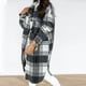 thumbnail image 5 of Chaqueta larga de mezcla de lana a cuadros para mujer, chaqueta tipo chaquetón, camisas casuales de manga larga con botones, 5 of 6