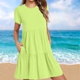 thumbnail image 2 of Hyknon Robes pour Femmes Mode Été Décontracté Manches Courtes Robe T-Shirt à Étages Mini Robes avec Poches Décontracté Doux Fluide Ample Robes, 2 of 5