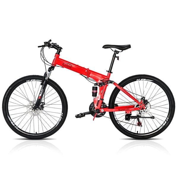 Ambifirner 26 Inch Folding Mountain Bike: Men Mountain Bike 21 Speed,High Carbon Steel ,Disc Brake Folding Bikes for Adults/Men/Women Red