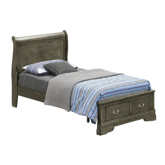 Louis Philippe Gray Twin Storage Sleigh Bed
