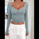 thumbnail image 5 of Camisetas de Larga con Cuello en V para Mujer, Top Corto con Doble Forro y Copas con Costura para Salir. Judías L, 5 of 10