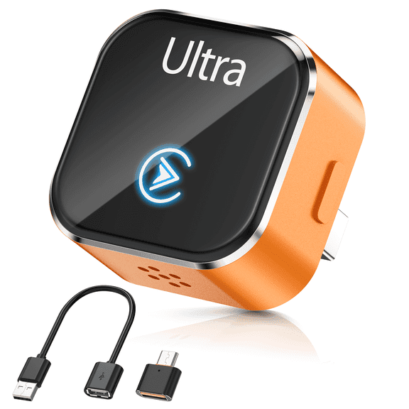2-in-1 Wireless CarPlay & Android Auto Adapter, Convert Wired CarPlay to Wireless, Mini Plug & Play USB Dongle with USB-C Extension Cable, Stable & Fast Auto Connection for iPhone Android(Orange)