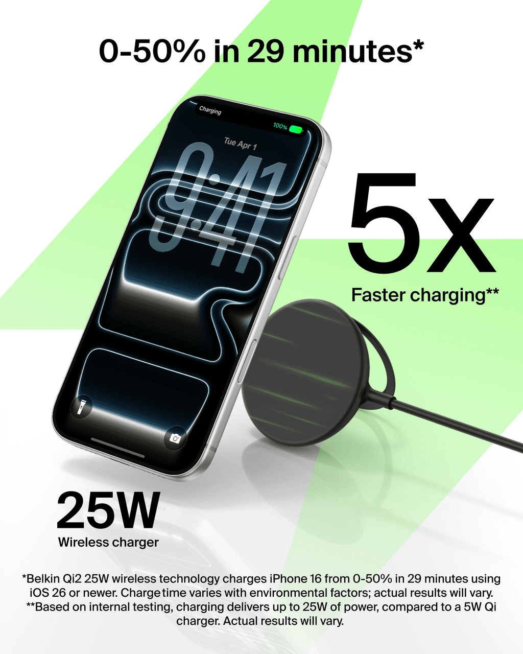 Belkin MagSafe Charger, Magnetic iPhone Charger w/ Qi2 25W, Fast Wireless Charging Pad w/Kickstand for iPhone 17 Series, Samsung Galaxy, Pixel 10, AirPods Pro, Travel - No Power Adapter, Black
