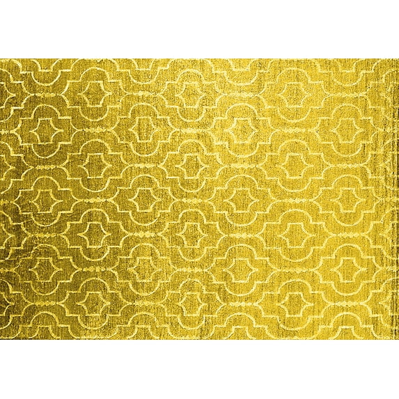 Ahgly Company Machine Washable Indoor Rectangle Trellis Yellow Modern Area Rugs, 3' x 5'