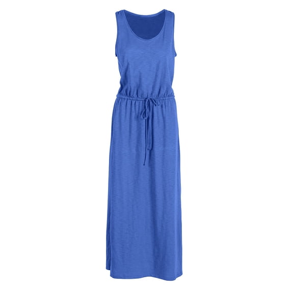 Evergreen Sleeveless Jersey Dress, Blue,Sizes include 1S, 2M, 2L, 1 XL. Dress length is 55"