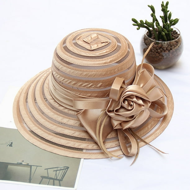 HEVIRGO Sun Hat Flower Decor Wide Brim Lightweight Stripe  display picture 2