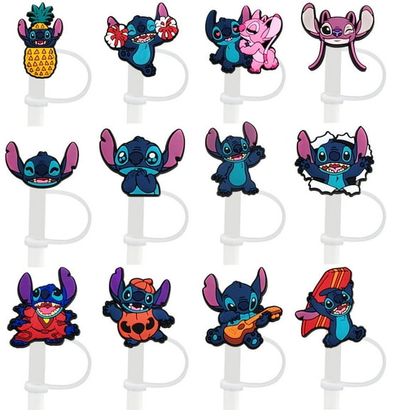 12 PCS Stitch Silicone Straw Covers Compatible with Stanley Cups, Dust-Proof Straw Caps for Water Bottles