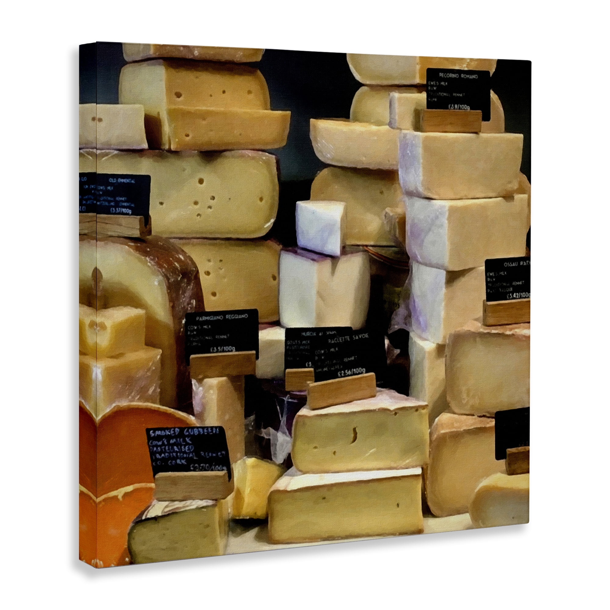 Stupell Industries Various Cheeses Still Life Food & Beverage Painting Wrapped Canvas Art Print Wall Art, 24 x 24