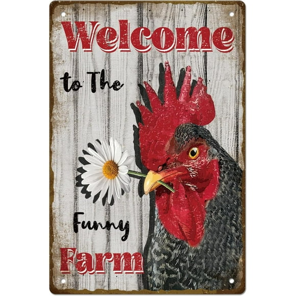 Chicken Vintage Tin Sign Welcome to The Funny Farm Metal Signs Chicken Signs Outdoor Wall Decor Art Iron 8ラ12 inch Farmhouse Sign