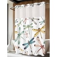 thumbnail image 4 of Dragonfly No Hook Shower Curtain Waterproof, Bathroom Curtains with Snap in Liners and See Through Top Window, Watercolor Colorful Nature Painting Art Hotel Style Bathtub Curtains Shower 48"Wx72"L, 4 of 8