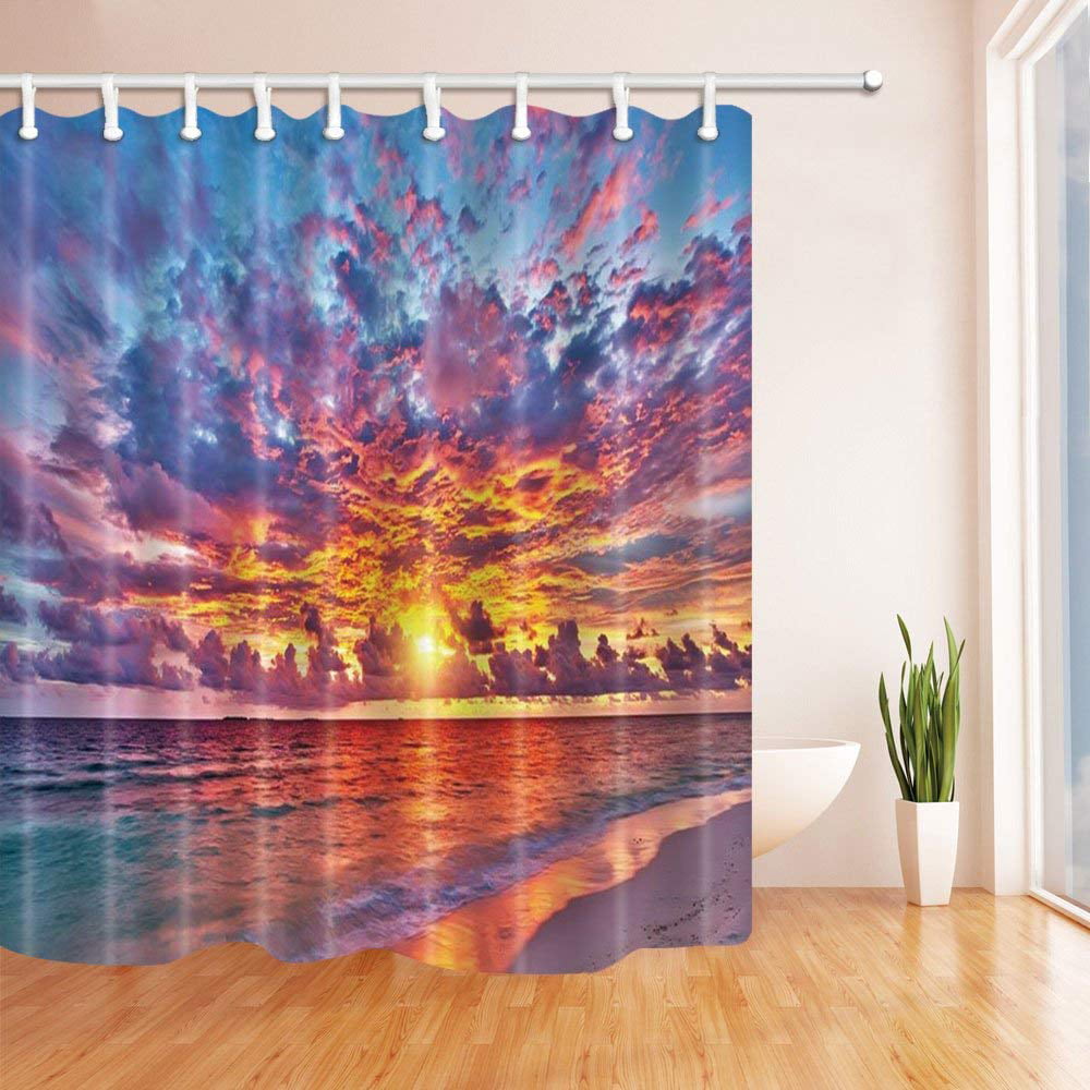 BPBOP Tropical Seaside Sunrise Polyester Fabric Bathroom Shower Curtain ...