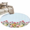 thumbnail image 6 of Easter Round Rug 3.3ft Washable Circle Entryway Rugs Non Slip Spring Bunny Colorful Eggs Tulip Flowers Blue Check Area Rug Indoor Floor Carpet for Bedroom Kitchen Living Room Home Office Dining Room, 6 of 8