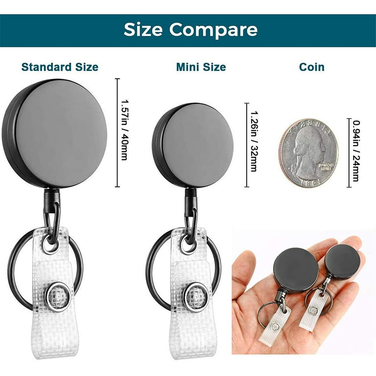 2 Pack Small Heavy Duty Retractable Badge Holder Reels, Metal ID Badge  Holders with Belt Clip Key Ring for Name Card Keychain [All Metal Casing,  24.4 UHMWPE Fiber Cord, Reinforced ID Strap] 