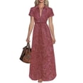 thumbnail image 2 of Dolkfu Shirt Dress Womens Fall&Winter Dresses Long Red Short Sleeve Collared Dresses Paisley Abstract Geometric Relaxed Fit Garments Wine,Xxl, 2 of 6