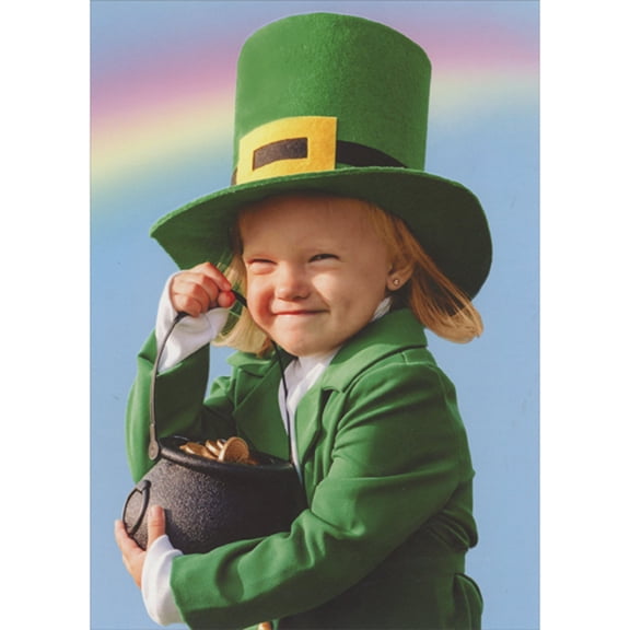 Designer Greetings Mischievous Girl Holding Pot of Gold Funny St Patrick's Day Card