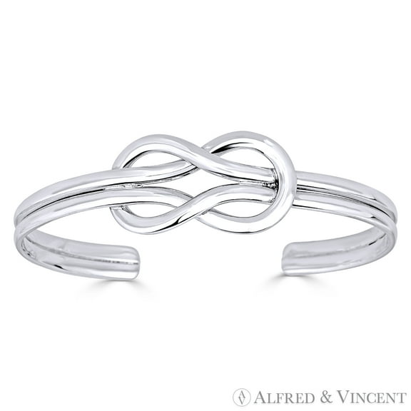 Love Knot Sailor Charm Open Cuff Adjustable Bangle in .925 Sterling Silver