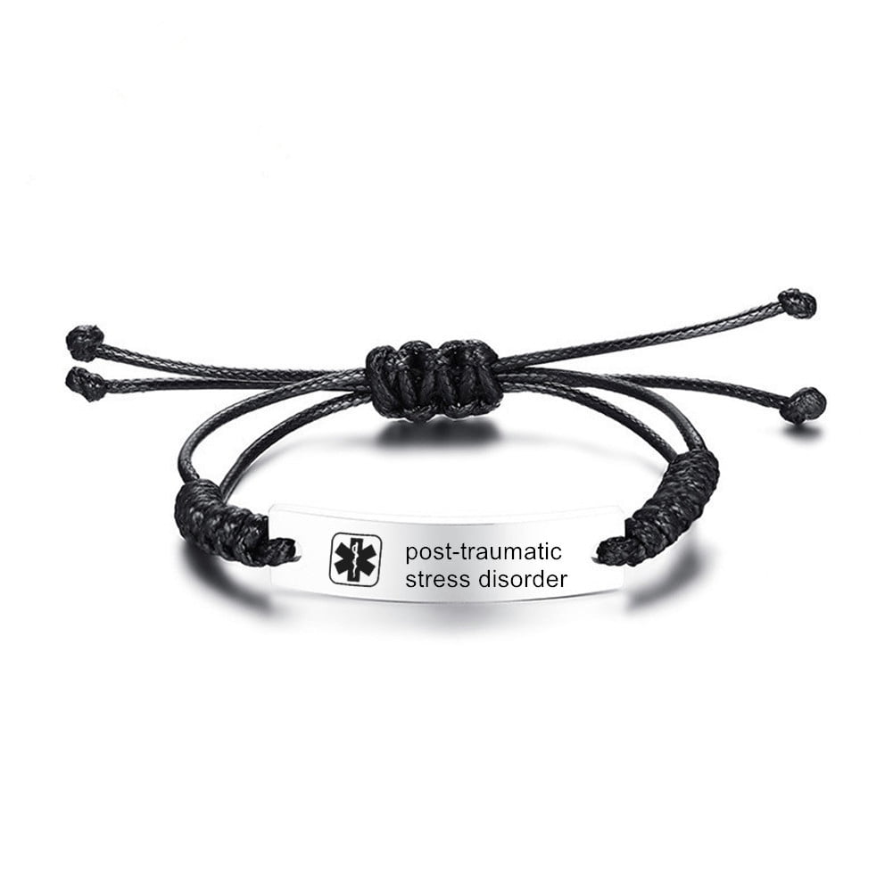 Adjustable PTSD Medical Alert Bracelet Stainless Steel Handmade Cord