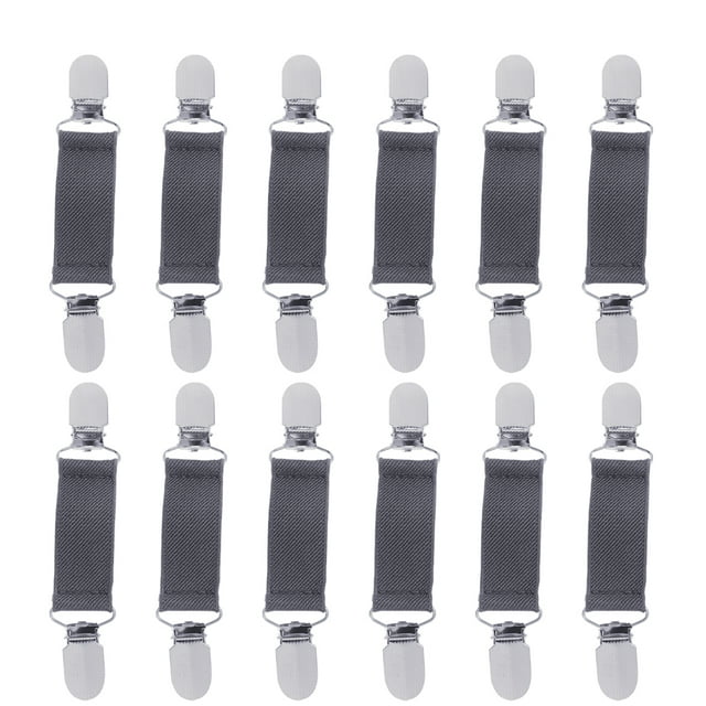 Bed Sheet Clips 6 Pairs Multi-Purpose Fixed Buckles Bed Sheet Anti-Slip Fasteners Sofa Cushion Non-Slip Clips Elastic Alloy Grippers (Light Grey)
