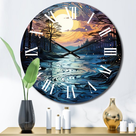 Designart "Dusk by the Lake III" Landscapes Oversized Wall Clock