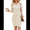 thumbnail image 2 of Vestidos Tipo Suéter Holgados de Otoño con Cuello en V, Larga y por Encima de la Rodilla para Mujer. Albaricoque XXL, 2 of 10