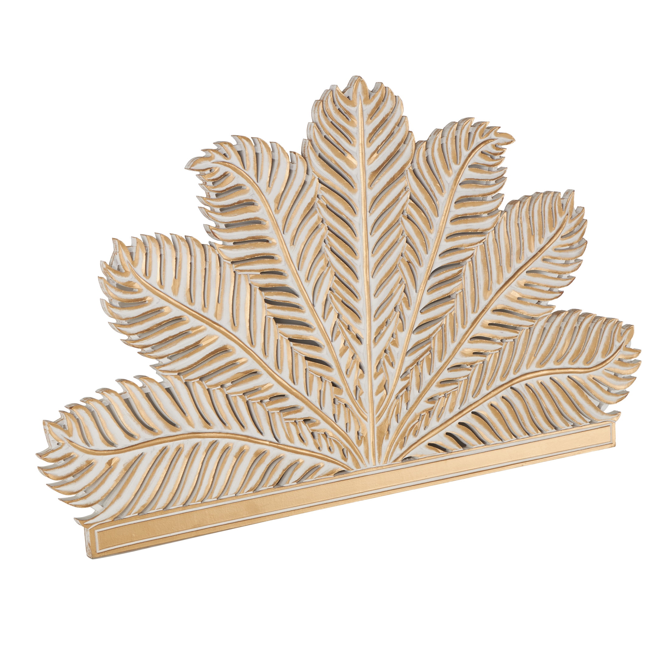 DecMode Gold Wooden Leaf Panel Palm Tree Wall Decor with White Accents