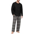 thumbnail image 3 of VV AVEORS Mens Pajama Set Long Sleeve Soft Sleepwear Loungewear Pjs Tops Plaid Pants With Pockets 2 Piece Holiday Sleepwear Dark Gray L, 3 of 8
