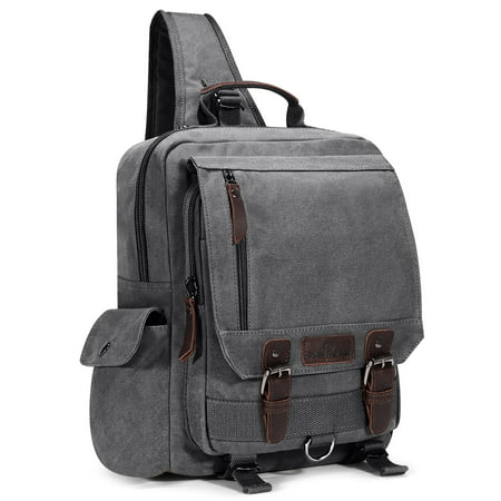 Plambag Canvas Sling Backpack One Strap Travel Sport Crossbody Bag Large - 0