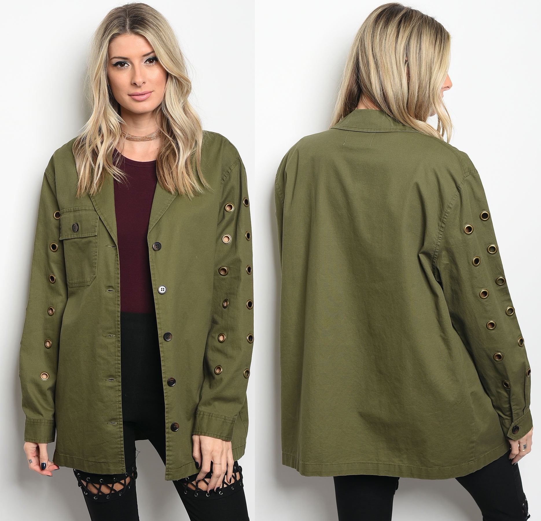 JED FASHION Women's Oversized Cotton Jacket with Grommet Details ...