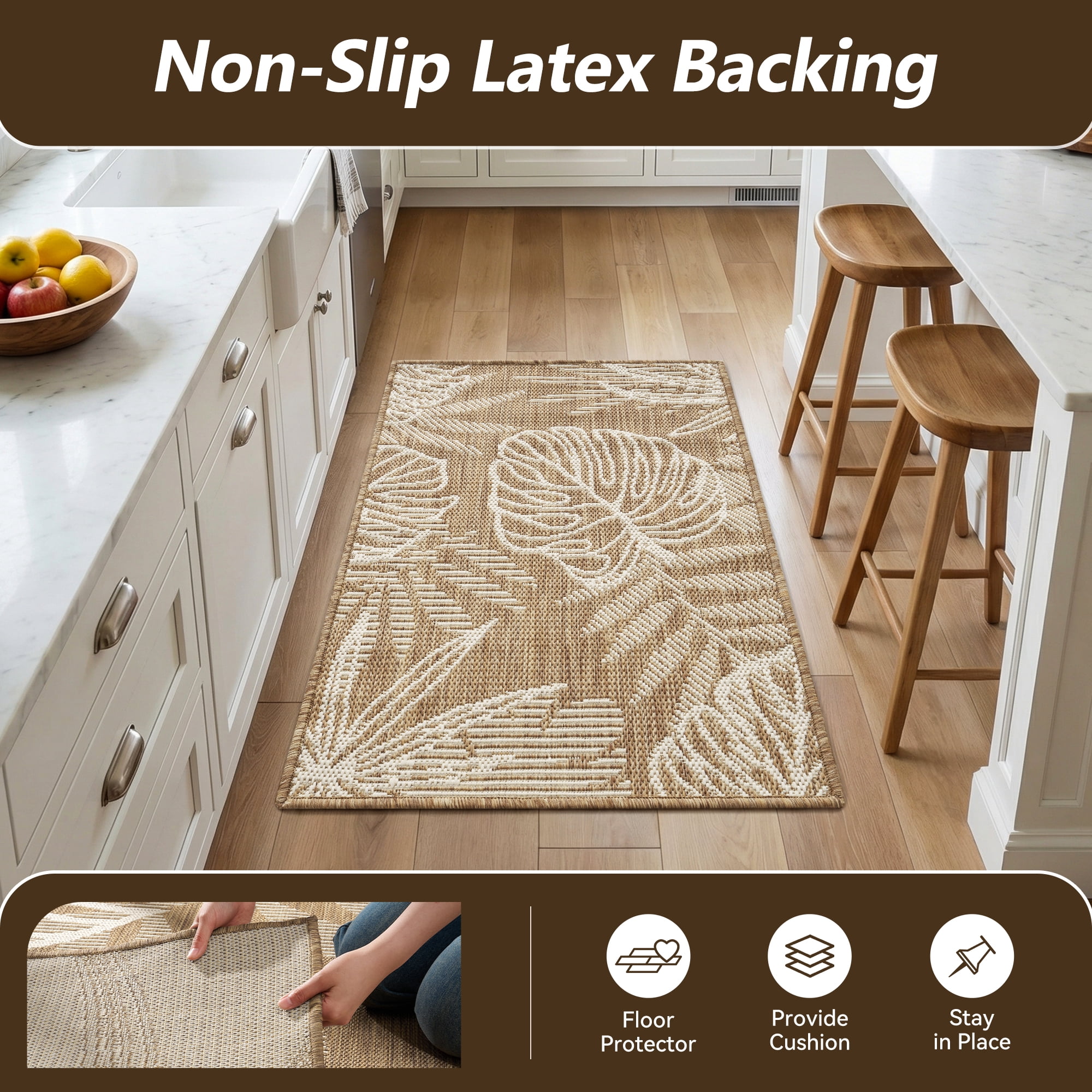 SIXHOME Outdoor Mat 2'x3' Front Door Mat Tropical Indoor Entryway Doormat Polypropylene Washable Non Shedding, Easy Clean, Waterproof, Durable Outdoor Doormat Neutral Brown