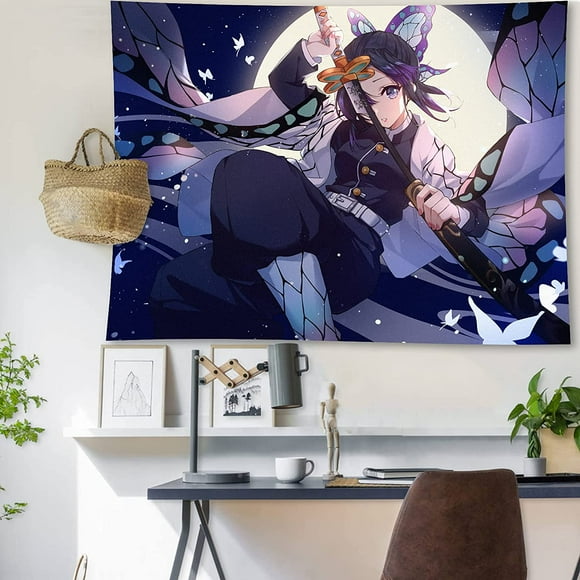 JOOCAR Anime Tapestry of Demon Slayer, Kimetsu no Yaiba Wall Decoration for Bedroom, Livingroom, Tanjirou Nezuko Zenitsu Inosuke Giyuu Shinobu Kokushibo Muzan (Kochou Shinobu) 59" x 71"