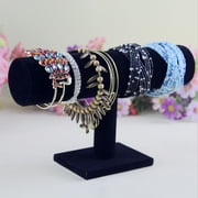 Velvet PVC T-Bar Jewelry Bracelet Bangle Hair Loop Band Watch Display Stand Holder - Black