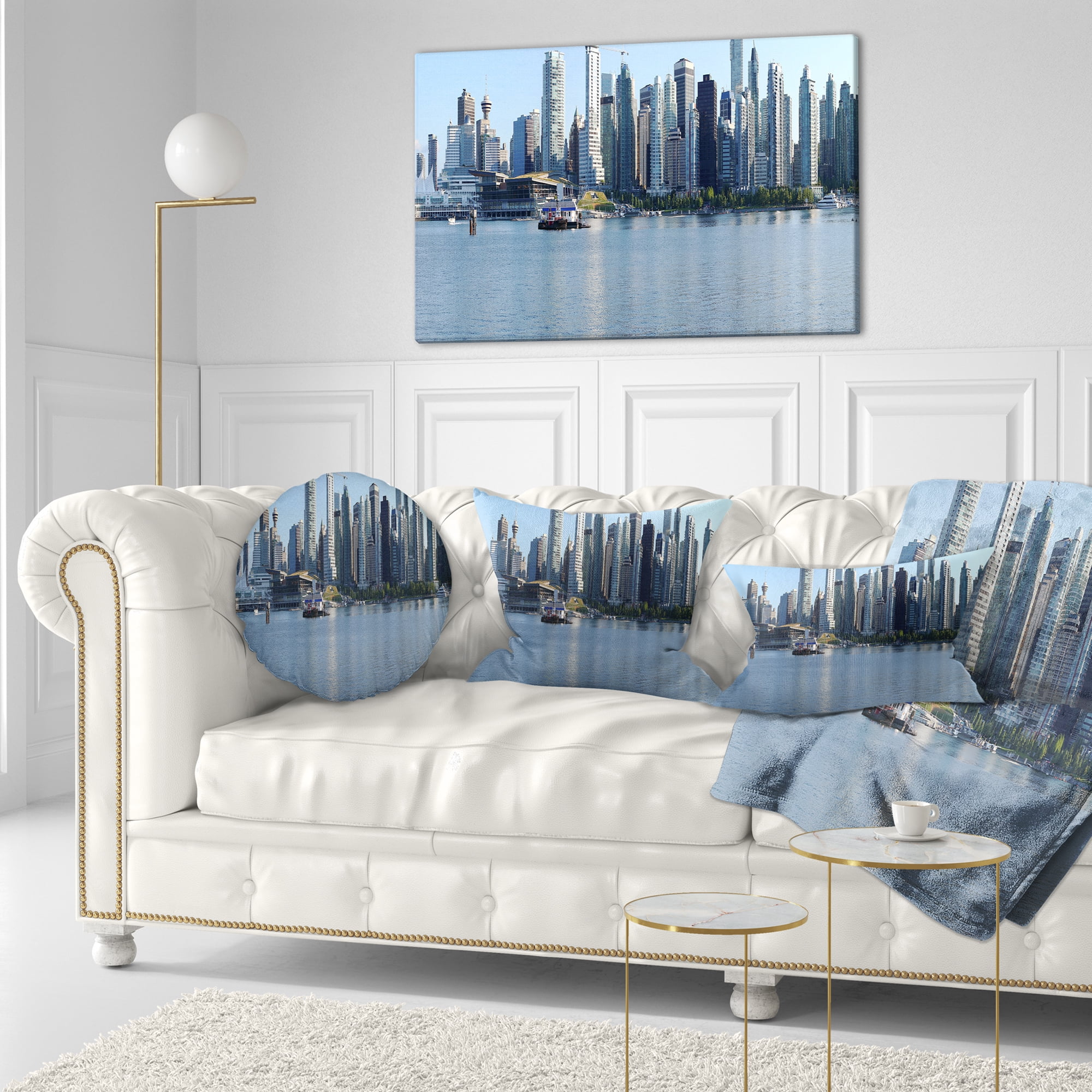 Designart Vancouver BC Skyline Panorama - Cityscape Photo Throw Pillow - 12x20