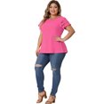 thumbnail image 3 of DARING DIVA Women's Plus Size Round Neck Lace Panel Blouses 1X Hot Pink, 3 of 6