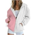 thumbnail image 1 of Timegard Zip up Hoodies for Women Long Sleeve Color Block Sweatshirts Fall Winter Loose Comfy Jacket, 1 of 5