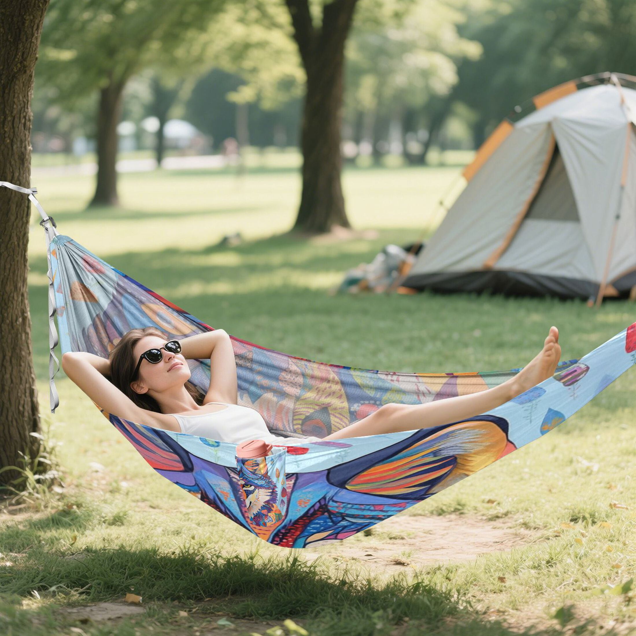Hammock Camping Hammock Nylon Portable Hammock Travel Camping Hammock Colorful Raindrop Wolf