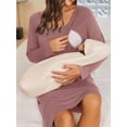 thumbnail image 4 of Weardear 3 in 1 Maternity Nursing Dresses Snap Down Back Labor and Delivery Gown Long Sleeve Breastfeeding Dress with Button, 4 of 6