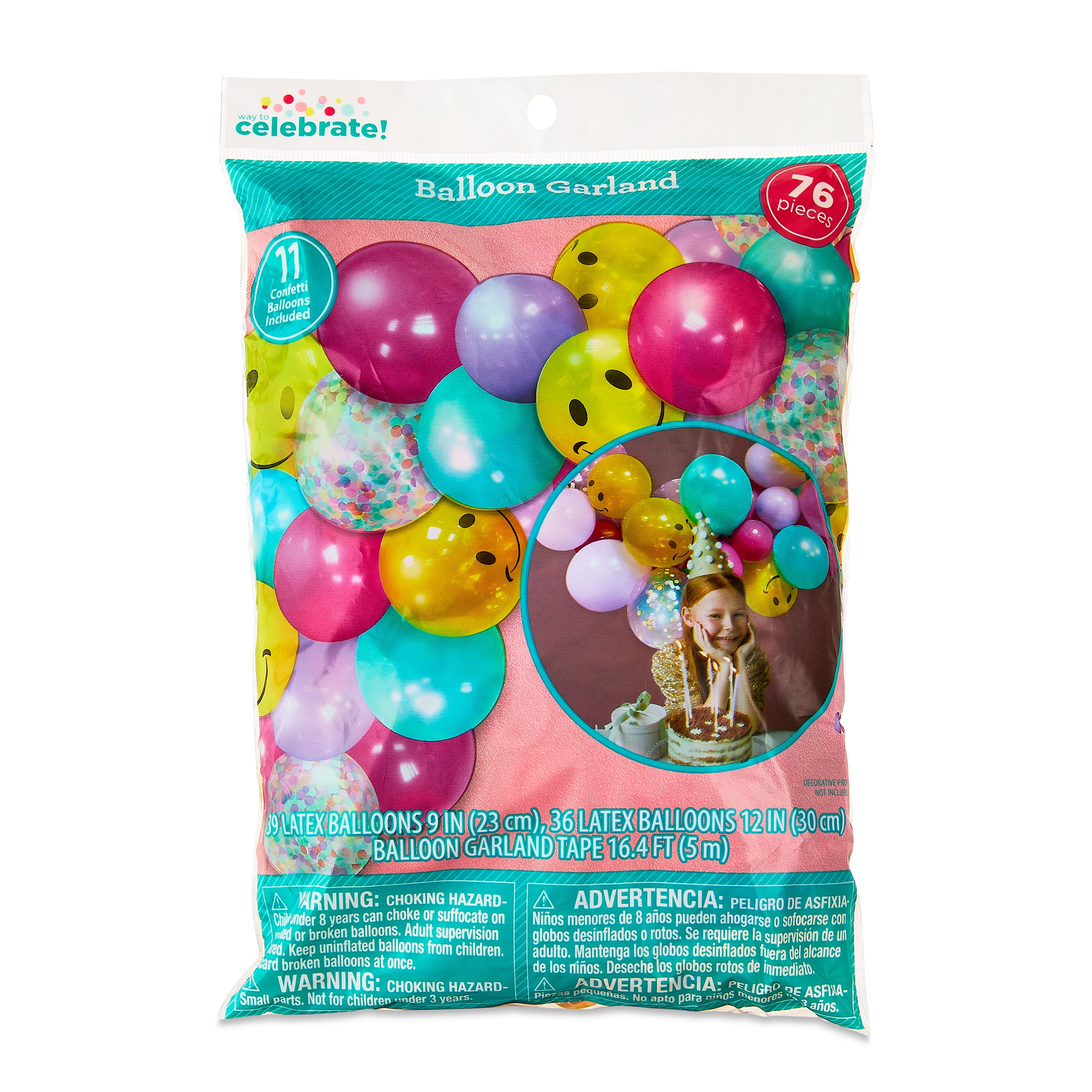 Multicolor Happy Face Balloon Garland, 76 Pieces, by Way To Celebrate