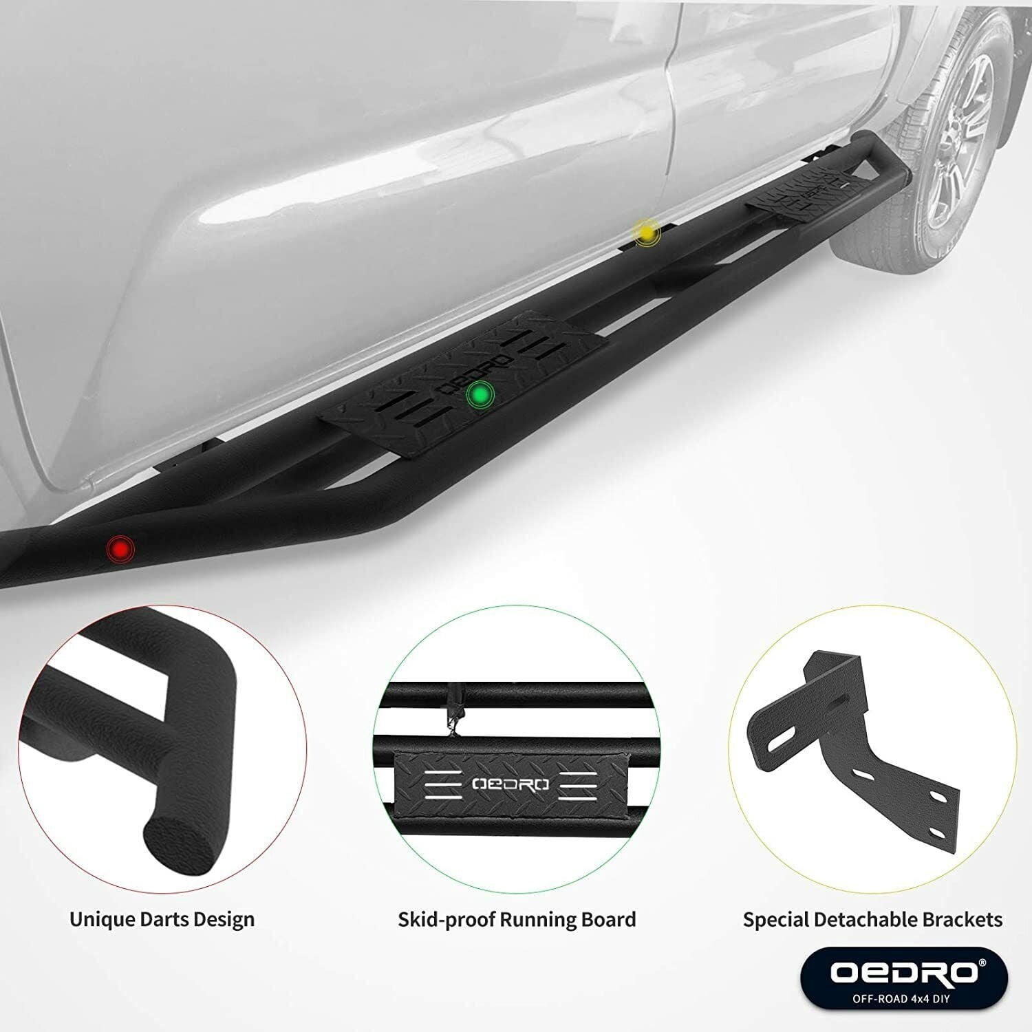RVNI 6" Tri-Tube Armor Running Board Side Steps for 2009-2018 Dodge Ram 1500 Crew Cab 2010-2024 Ram 2500 3500