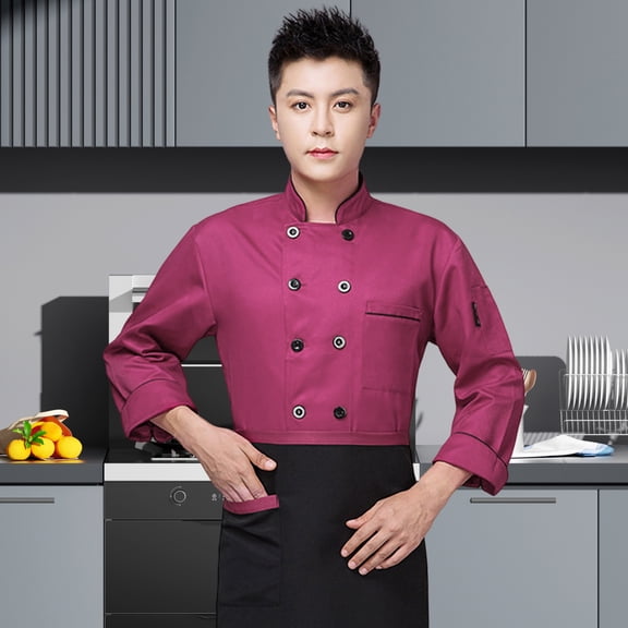 Joernso Chef Top Contrast Color Catering Cooking Clothes Long Sleeves Chef Uniform for Work