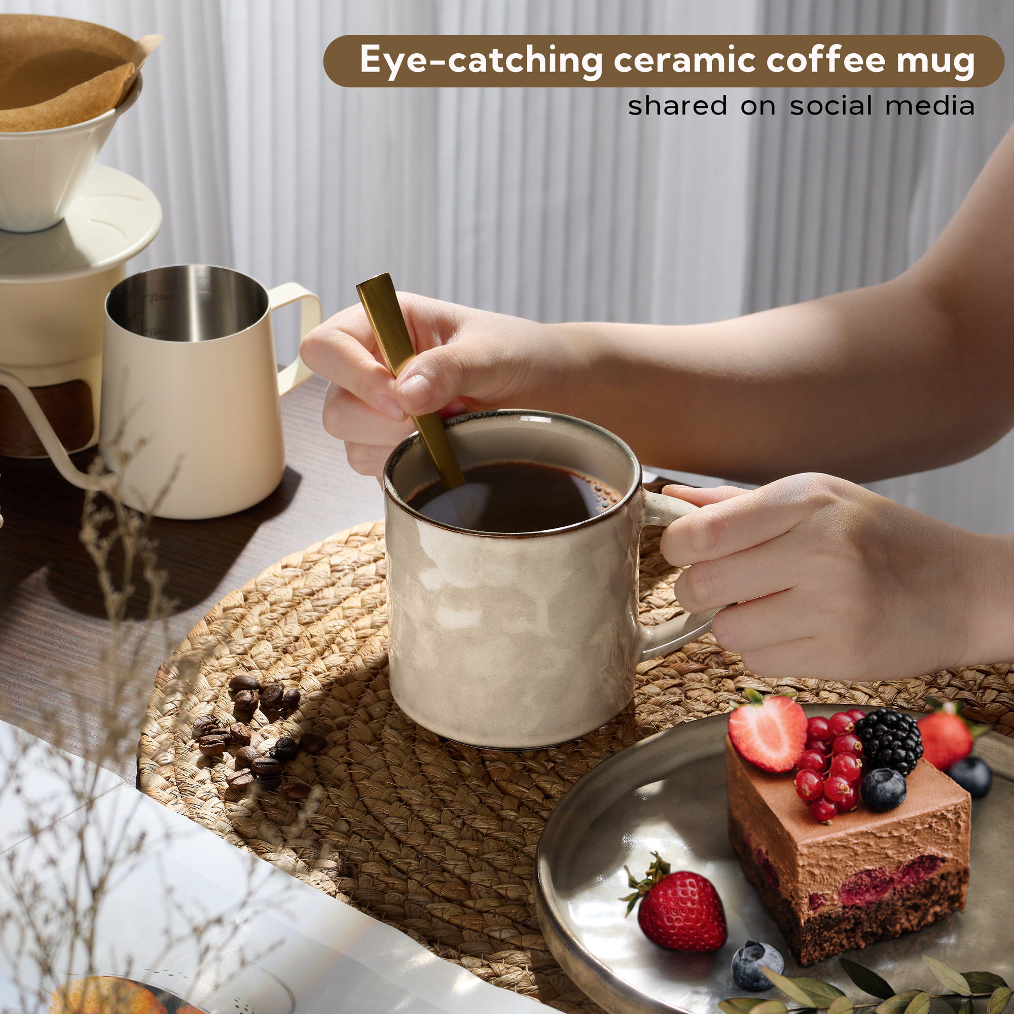 Vesteel Ceramic Coffee Mug Set of 4, Khaki photo 6