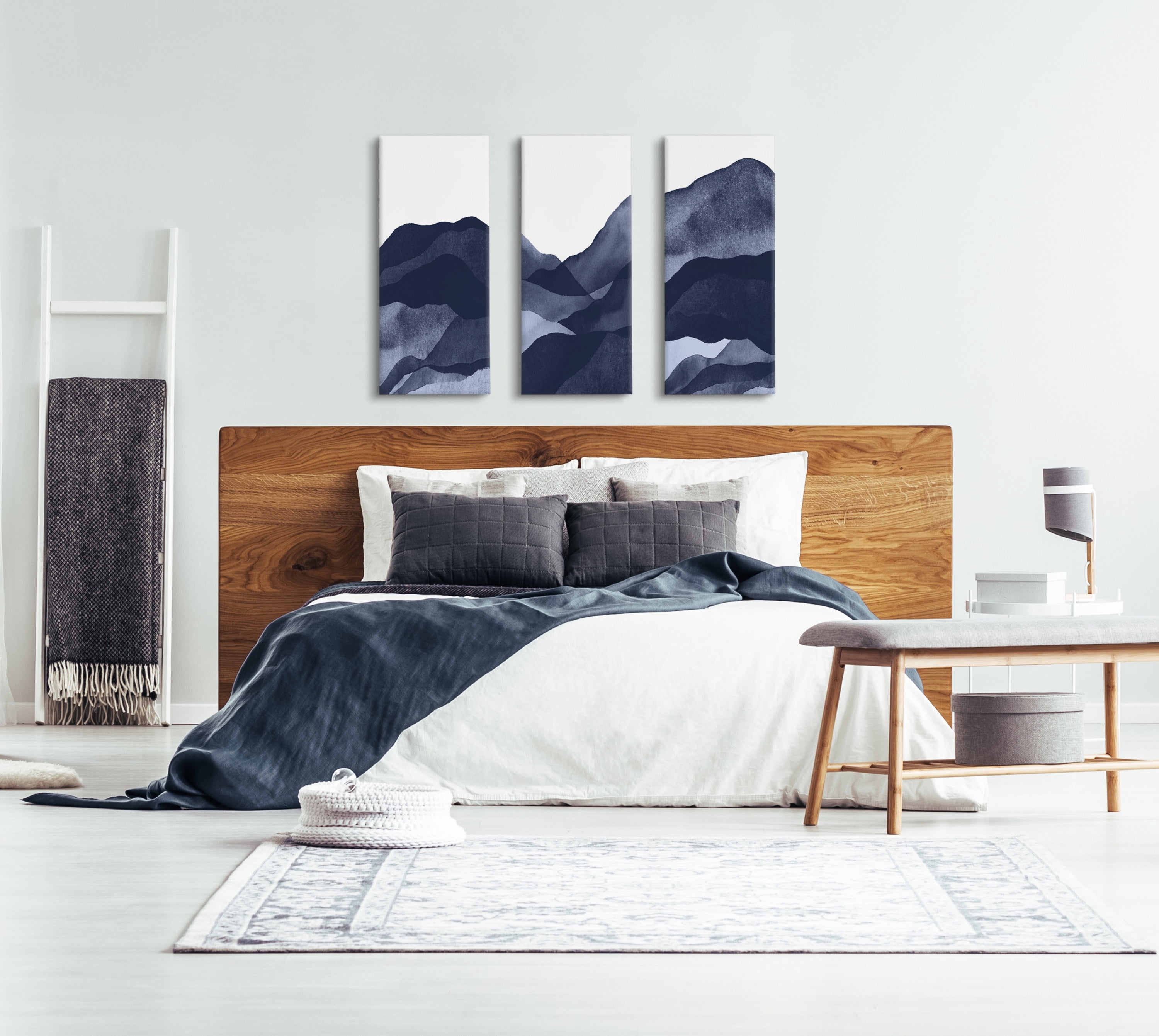 Kate and Laurel Blue Abstract Mountain Range Canvas Wall Art Set by Amy Lighthall 3 Piece 12 x 28