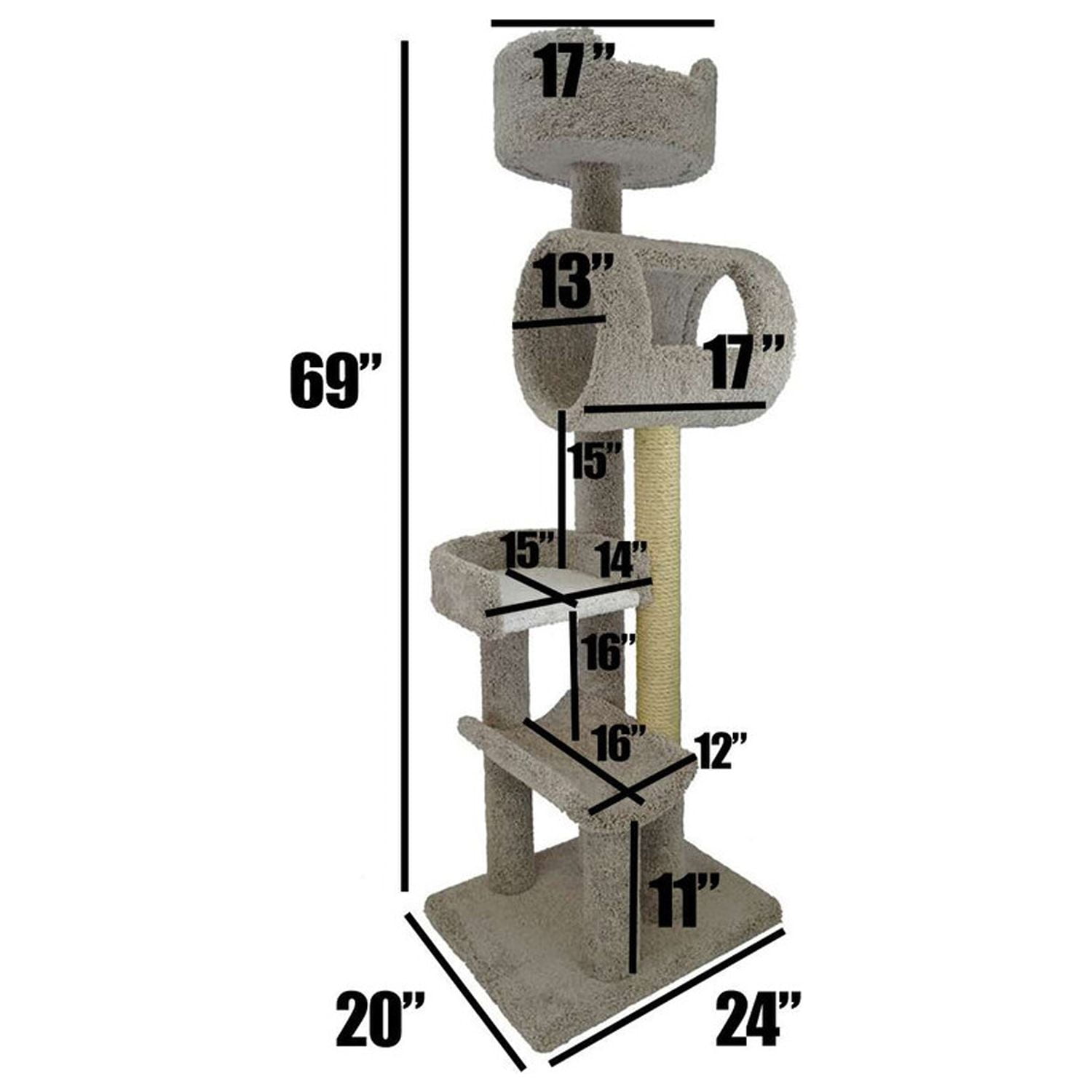 New Cat Condos 140003- Solid Wood Climbing Cat Tower Tree-Color:Gray
