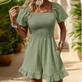 thumbnail image 5 of aidice Summer Rompers for Women Casual Square Neck Puff&nbsp;sleeve Smocked Ruffle Wide Leg Shorts Jumpsuits, 5 of 6